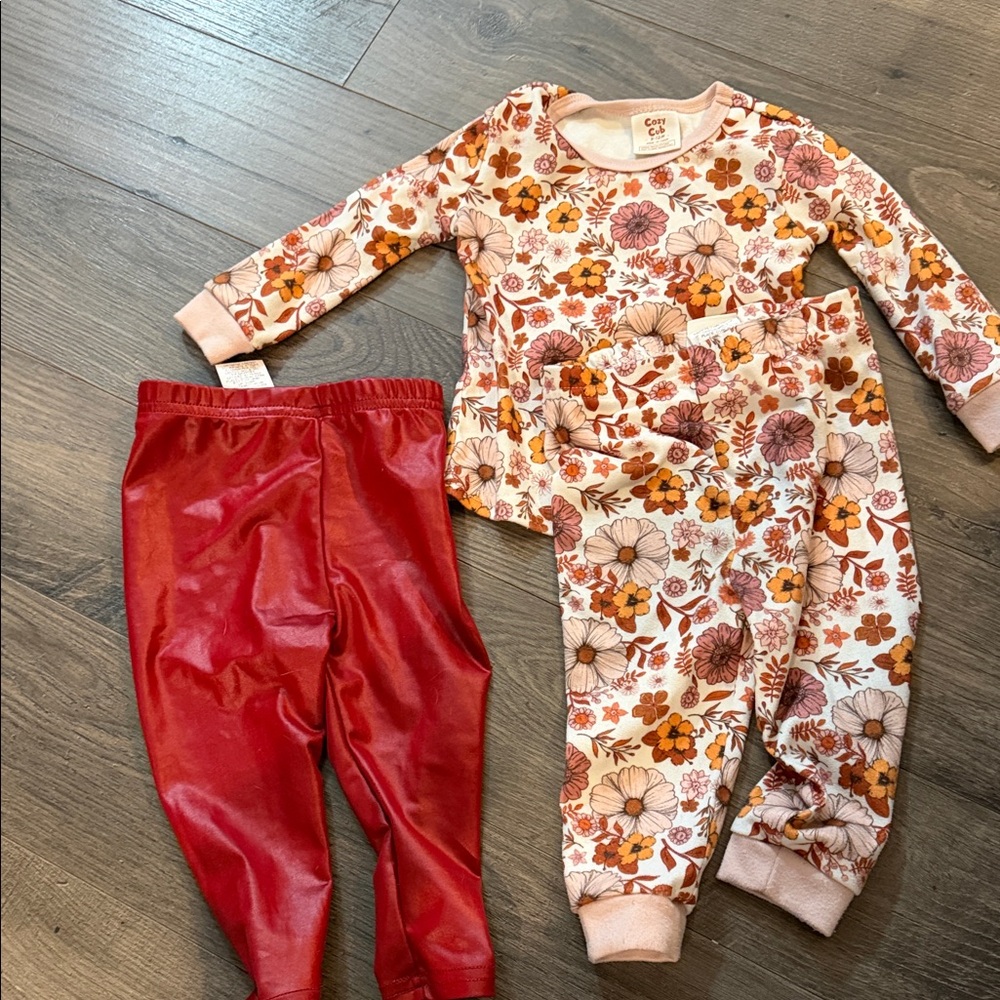 SHEIN Floral  Kids Pajama Set and red leggings